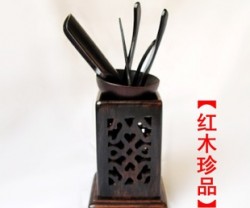 红木工艺品鸡翅木两面雕刻镂空茶道六件套功夫茶具居家日用装饰品图2