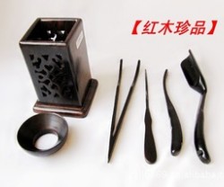 红木工艺品鸡翅木两面雕刻镂空茶道六件套功夫茶具居家日用装饰品图3