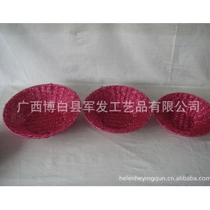 广西博白厂家直销圆形玫瑰红色纸绳编织篮子托盘型
