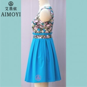 AMY2015女装夏装新款 印花合体 时尚女装 韩板修身 百褶连衣裙图2