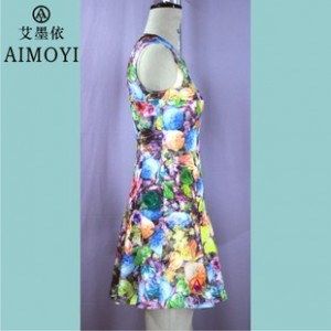 AMY2015女装夏装 数码印花 修身韩板 甜美合体 荷叶边裙 连衣裙图2