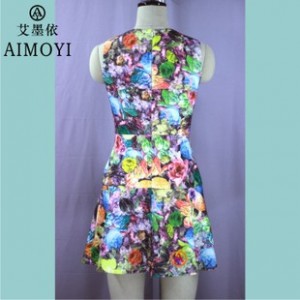 AMY2015女装夏装 数码印花 修身韩板 甜美合体 荷叶边裙 连衣裙图3
