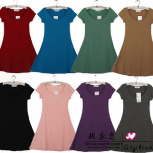 2014春夏大码女装新款纯棉修身打底短袖加肥加大显瘦连衣裙7006图2