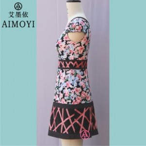 AMY2015女装新款爆款 韩板修身 甜美A字裙 纯棉印花连衣裙图2