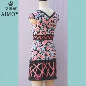 AMY2015女装新款爆款 韩板修身 甜美A字裙 纯棉印花连衣裙图3