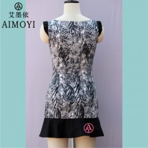 2015女装新款夏装 豹纹 韩板修身 改良旗袍裙 连衣裙图3