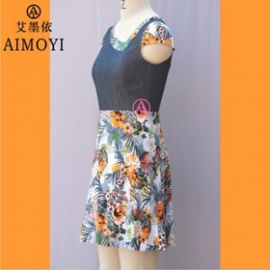 2015女装新款夏季爆款 不对称领 修身韩板 淑女款 纯棉印花连衣裙图2