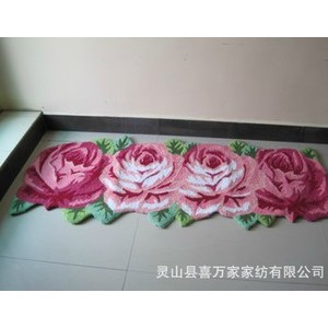 新款 4朵长条粉红玫瑰刺绣地毯.婚房