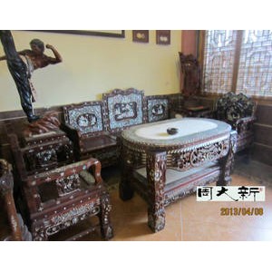 【周大新红木】老挝红酸枝螺钿沙发六件套 红木沙发