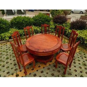 红木家具 缅甸花梨1.3米餐桌 无转盘 大果紫檀 8张凳子9件套