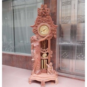 红木钟摆件 缅甸花梨实木雕刻 法国式钟 红木家具 纯手工生磨