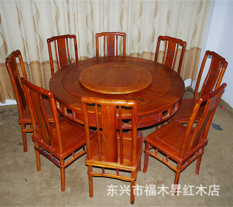 花梨木圆餐桌九件套-1(2)